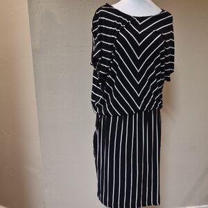 Ava & Viv Black & White Striped Asymmetrical Dress Size X (14W), High-Low Hem Mi